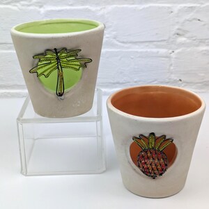 VTG Set of 2 Global Amici Tropical Candle Holders Palm Tree Pineapple Beaded Pottery