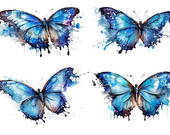 Blue Morpho Butterfly Watercolor, Digital Downloads, Blue Morpho Clipart, Butterflies Wall Art, Butterfly Prints, Watercolour Morpho