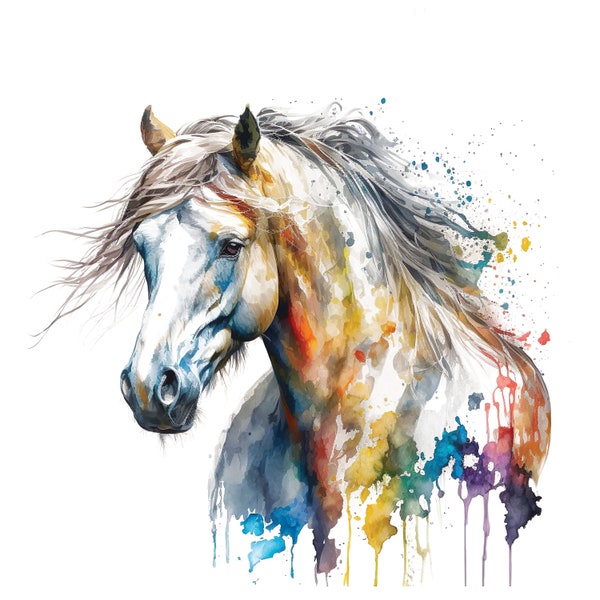 Colorful Horse Watercolor, Digital Downloads, Horse Clipart, Horse JPEG, Horse wall art, Horse prints, Sublimation