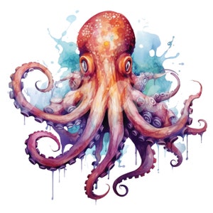 Watercolor Octopus Clipart, Octopus colorful, Octopus Clipart PNG, Printable Digital Download, Sublimation