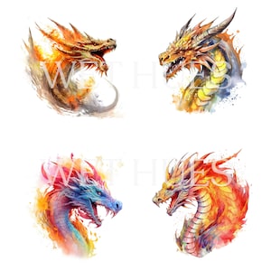 Watercolor Dragon, Digital Downloads, Dragon Clipart, Dragon PNG, Dragon wall art, Dragon prints