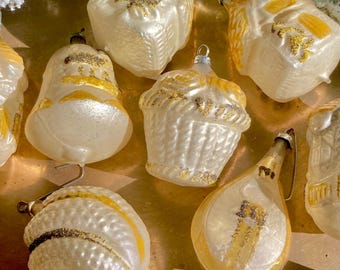 Vintage West German Mercury Glass Christmas Ornament – Pearly Gold Glitter, Individually Sold