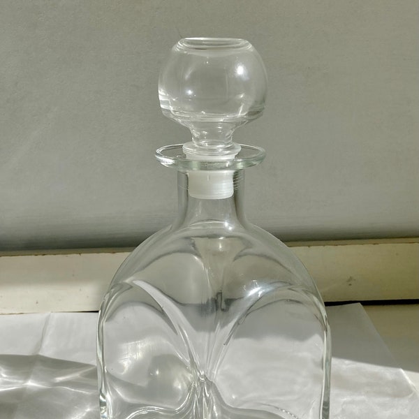 Vintage Glass Decanter with Hollow Glass Stopper, Squared base