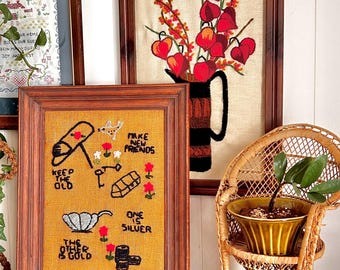 Vintage Crewel and Needlepoint Framed Art - Choose from various