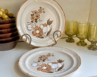 Vintage Hearthside Stoneware Dinner Plates: Autumn Floral, Set of 2