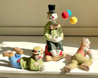 1980s Porcelain Hand Painted Clown Figurines - Taiwan - CHOOSE from three