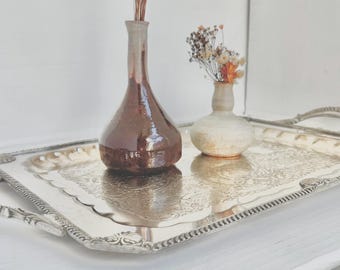 Vintage Silverplated Copper Tray: Neoclassical Seashell Rim, English Silver Co. - Vintage worn