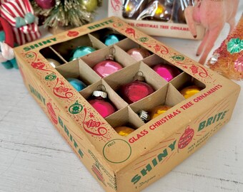 Small Vintage Glass Shiny Brite Bulb Ornament Set of 12