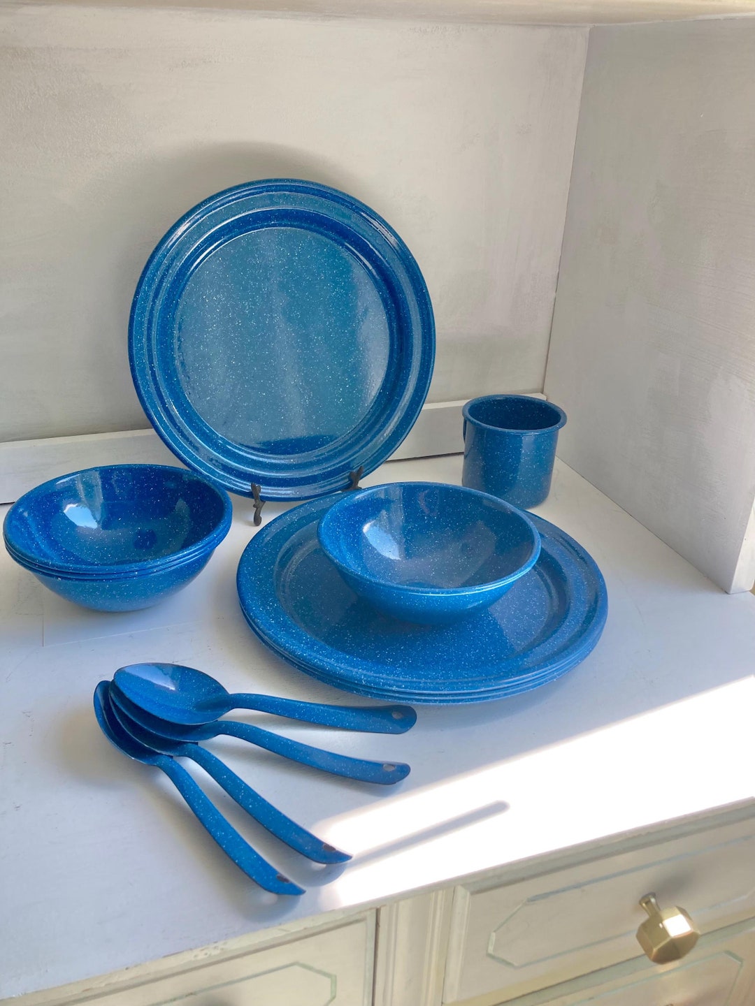 Plate Sets Enamel Camping Bowl Enamel Plate Vintage Camping Dishes - Main Image