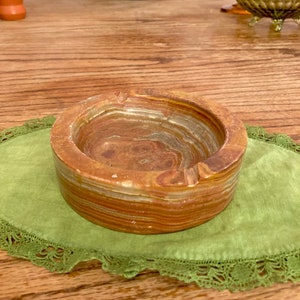 Vintage Marble Ashtray Warm Tawny Brown Hues - Solid Natural Marble with Two Cigarette Rests