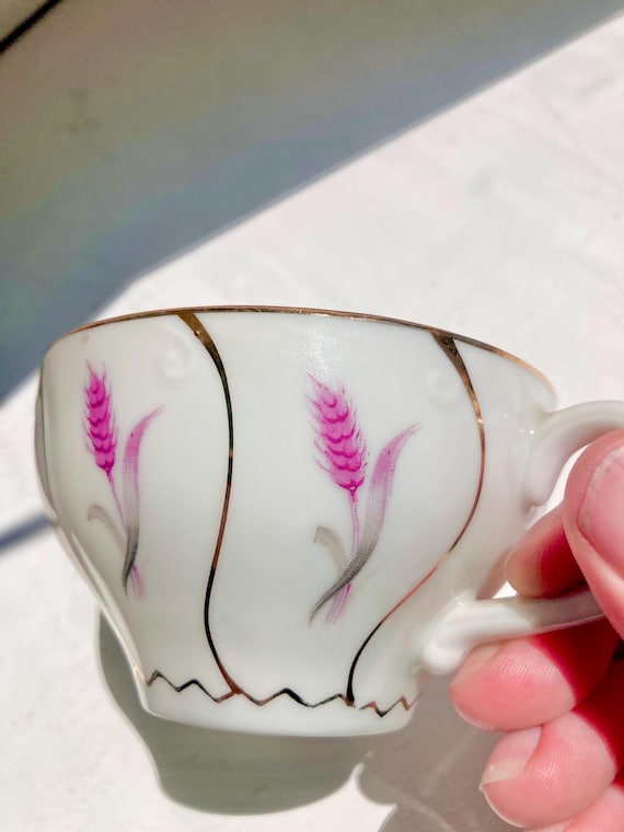Vintage Yamaka Japan Porcelain Snack Set: Pink Wheat & Gold - Etsy