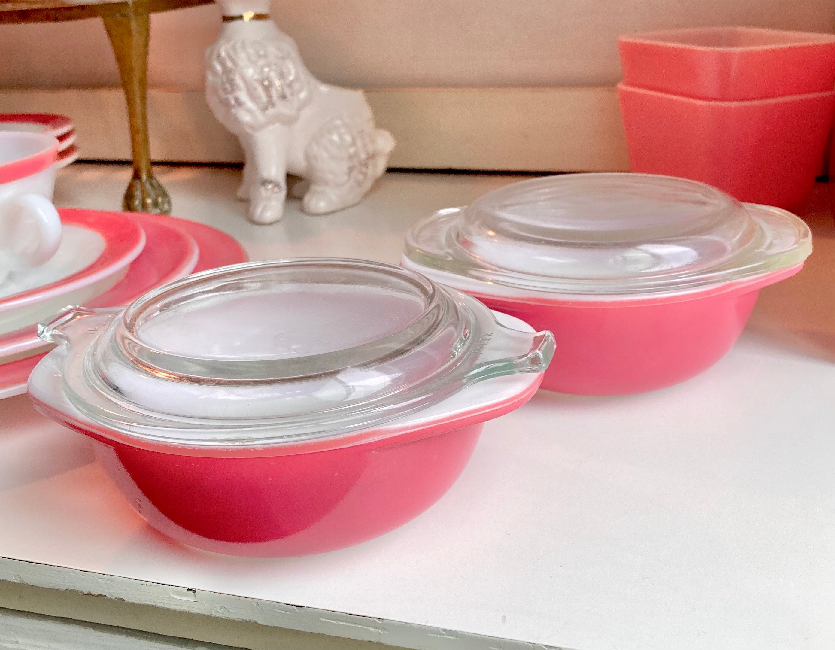 1950s Flamingo Pink Banded Pyrex, Red Pyrex - Choose From Various Set ...