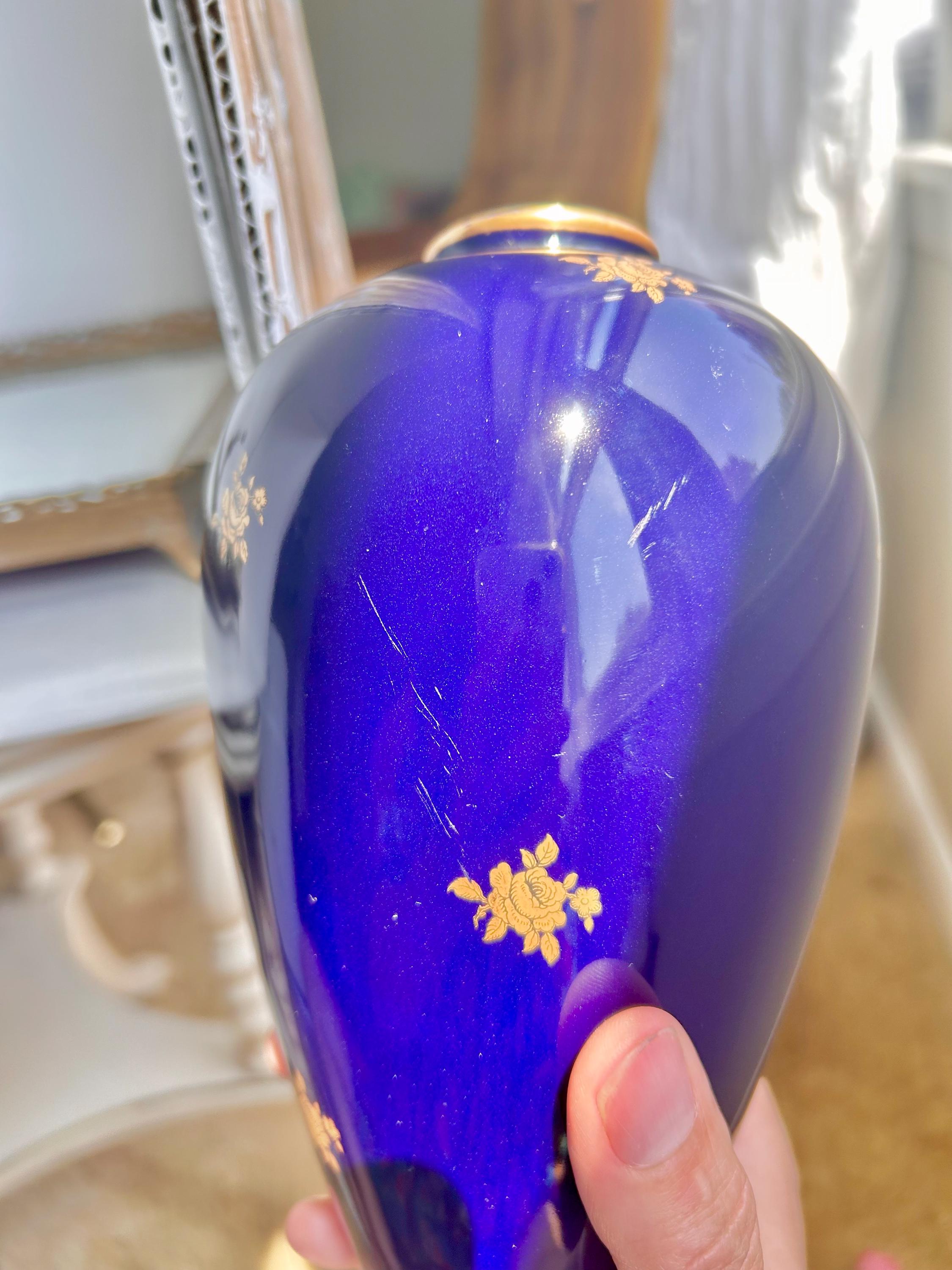 ヴィンテージ リンドナー クープス バイエルン コバルト花瓶：22K