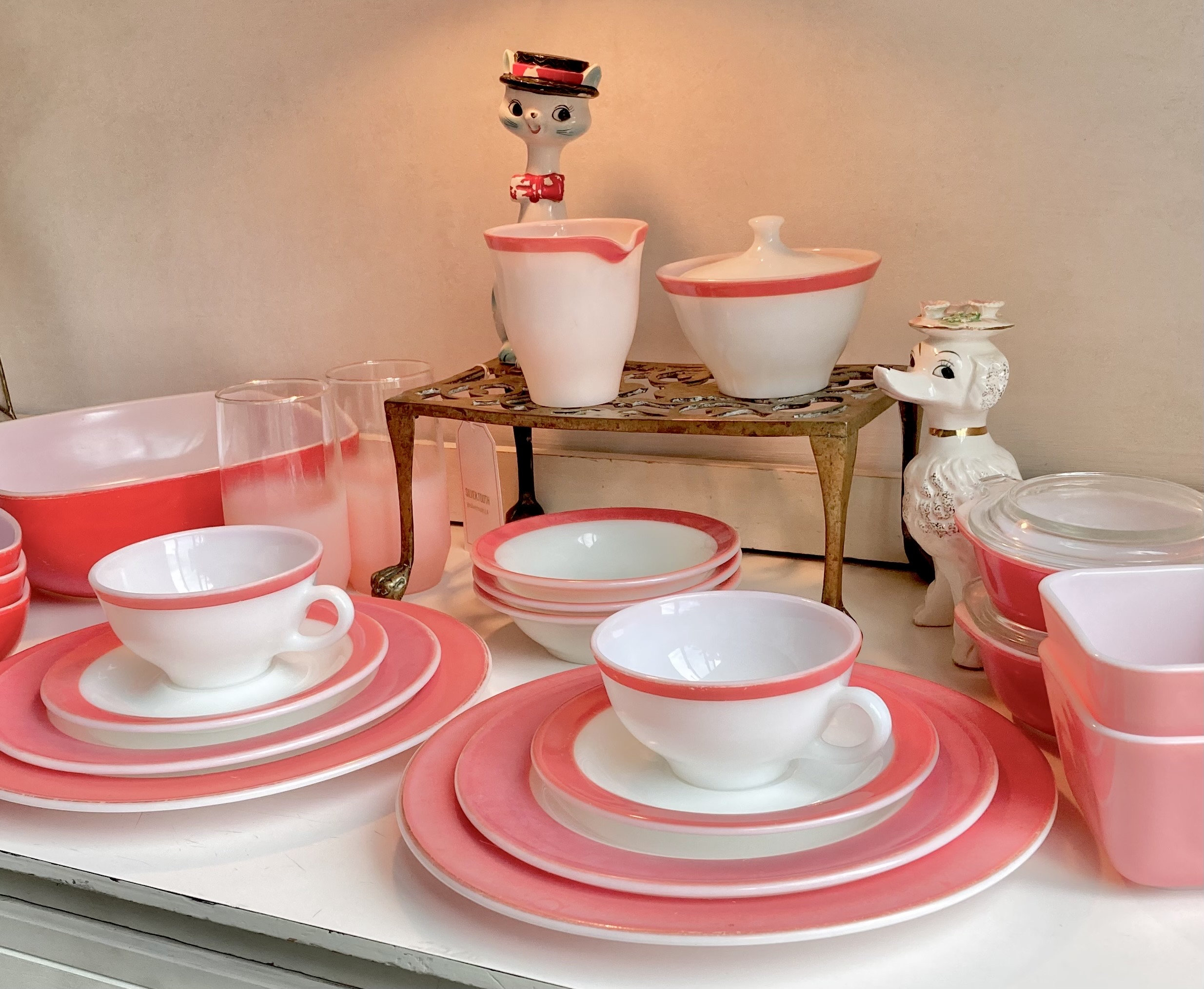 1950s Flamingo Pink Banded Pyrex, Red Pyrex - Choose From Various