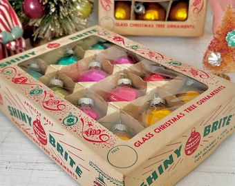 Small Vintage Glass Shiny Brite Bulb Ornament Set of 12