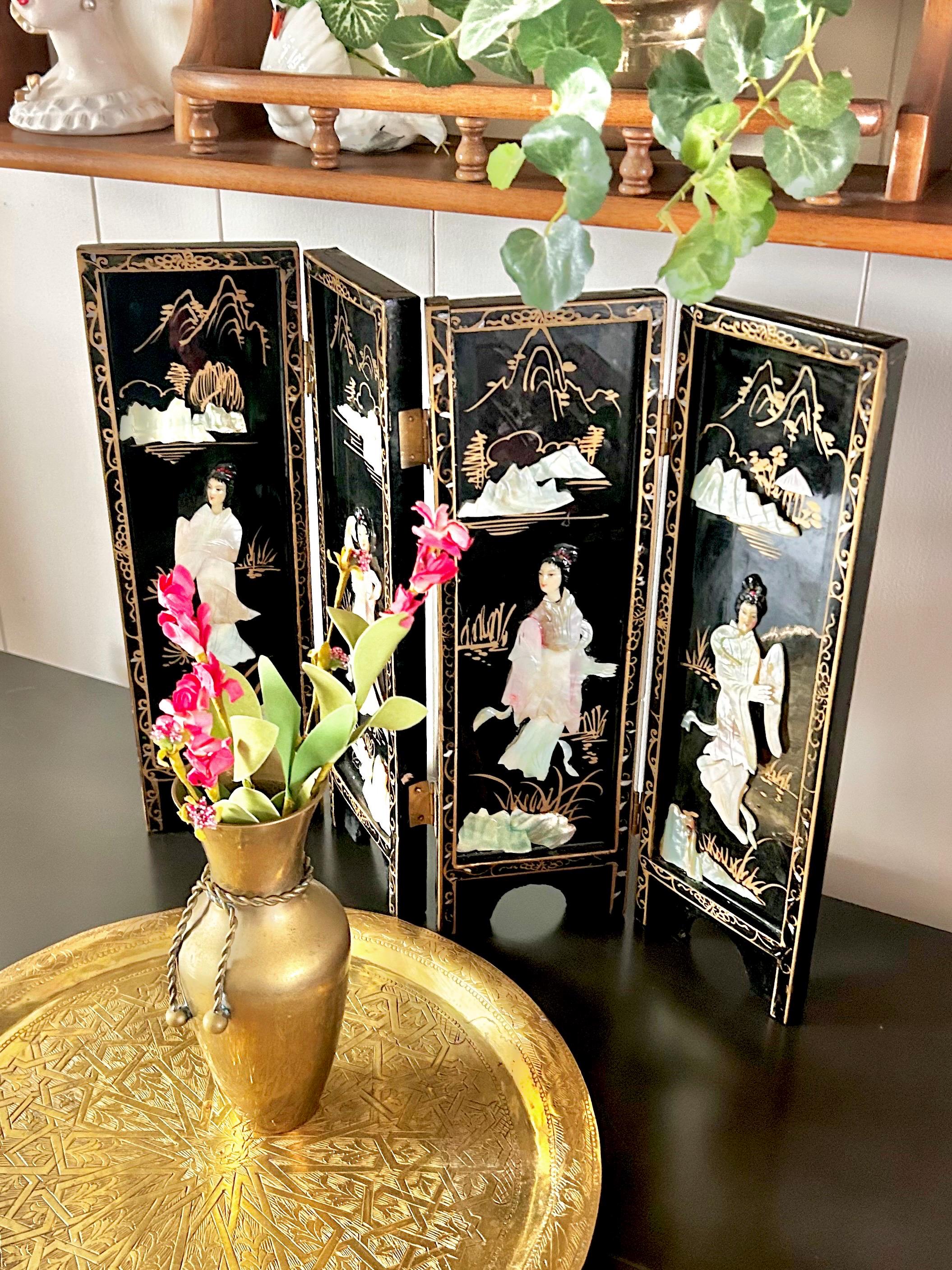 Vintage Japanese Four Panel Screen - Etsy