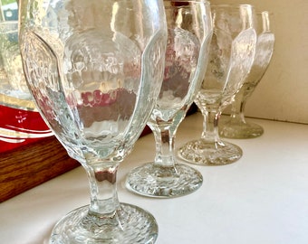 Set of 4 Vintage MCM Libbey Chivalry Clear Goblets - Textured Paneled Glass 6.5"