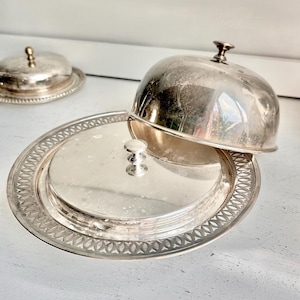 vintage WMA Rogers Quadruple Plate Silber gelötet bedeckt Dish - 3-teiliges Set mit flachem Deckel und Dome Deckel - Condiment Servieren Hohlare
