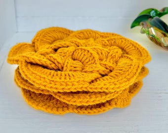 Vintage Crocheted Trivets: Mustard Yellow Braided Coasters, Set of 3