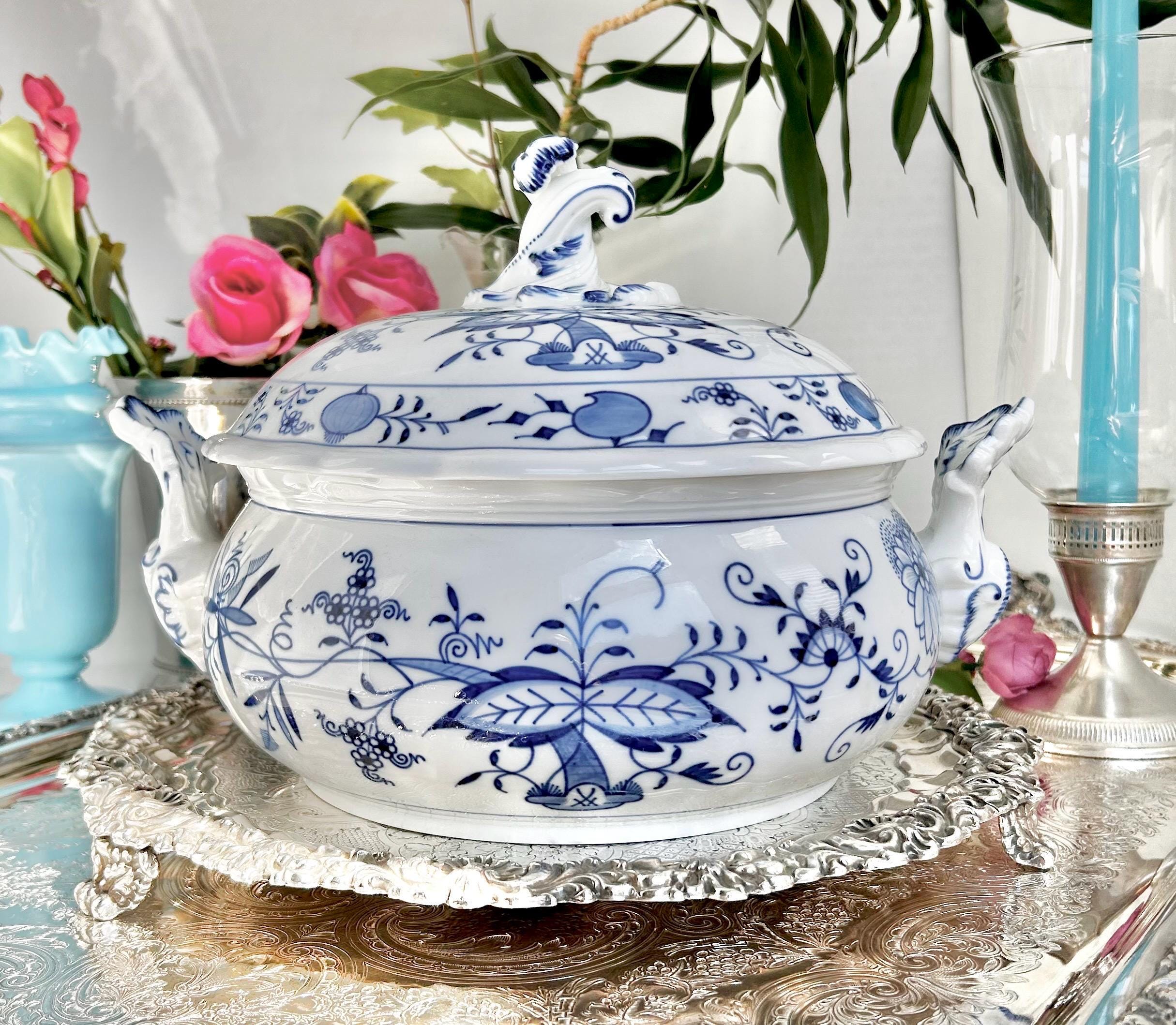 Meissen Porcelain Blue Onion Tureen - Blue Sword Backstamp Scroll