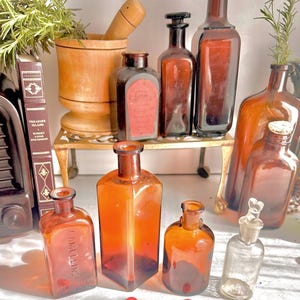 Vintage and Antique Apothecary Bottles (Group 4) - Collectible Amber/Brown Glass - CHOOSE FROM Large Variety of Types - Sold Individually