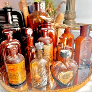 Vintage and Antique Apothecary Bottles (Group 1) - Collectible Amber/Brown Glass - CHOOSE FROM Large Variety of Types - Sold Individually
