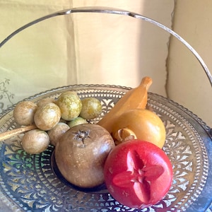 VTG MCM Wooden Fruit Painted ~ 5 PC Mid Century Modern Banana, Grapes, Apple, Pear, and Guava.