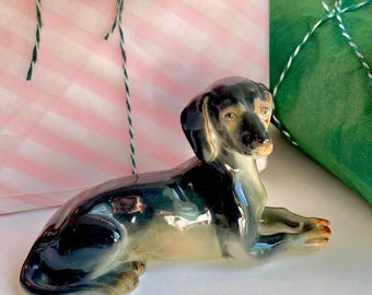 犬型陶器置物 ミントグリーン ヴィンテージのドイツ製陶器製犬の置物 - 手描きの本物そっくりの