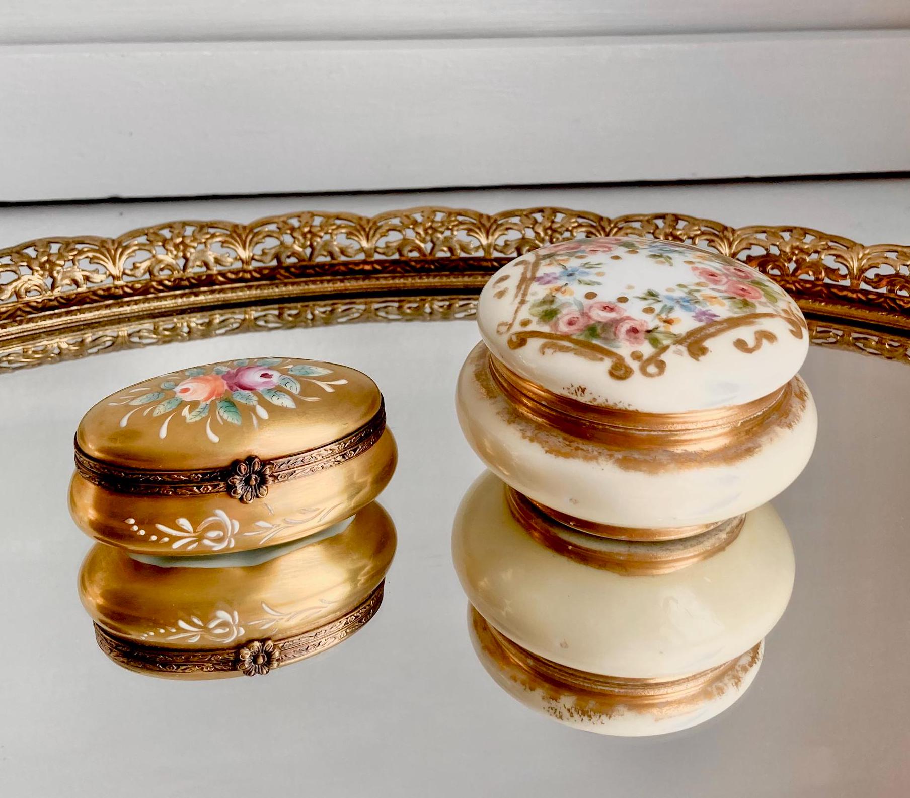 Limoges 花柄ボックス 陶磁器 リモージュ 陶器の小物入れ 黒フレーム花柄 Limoges - soracoya