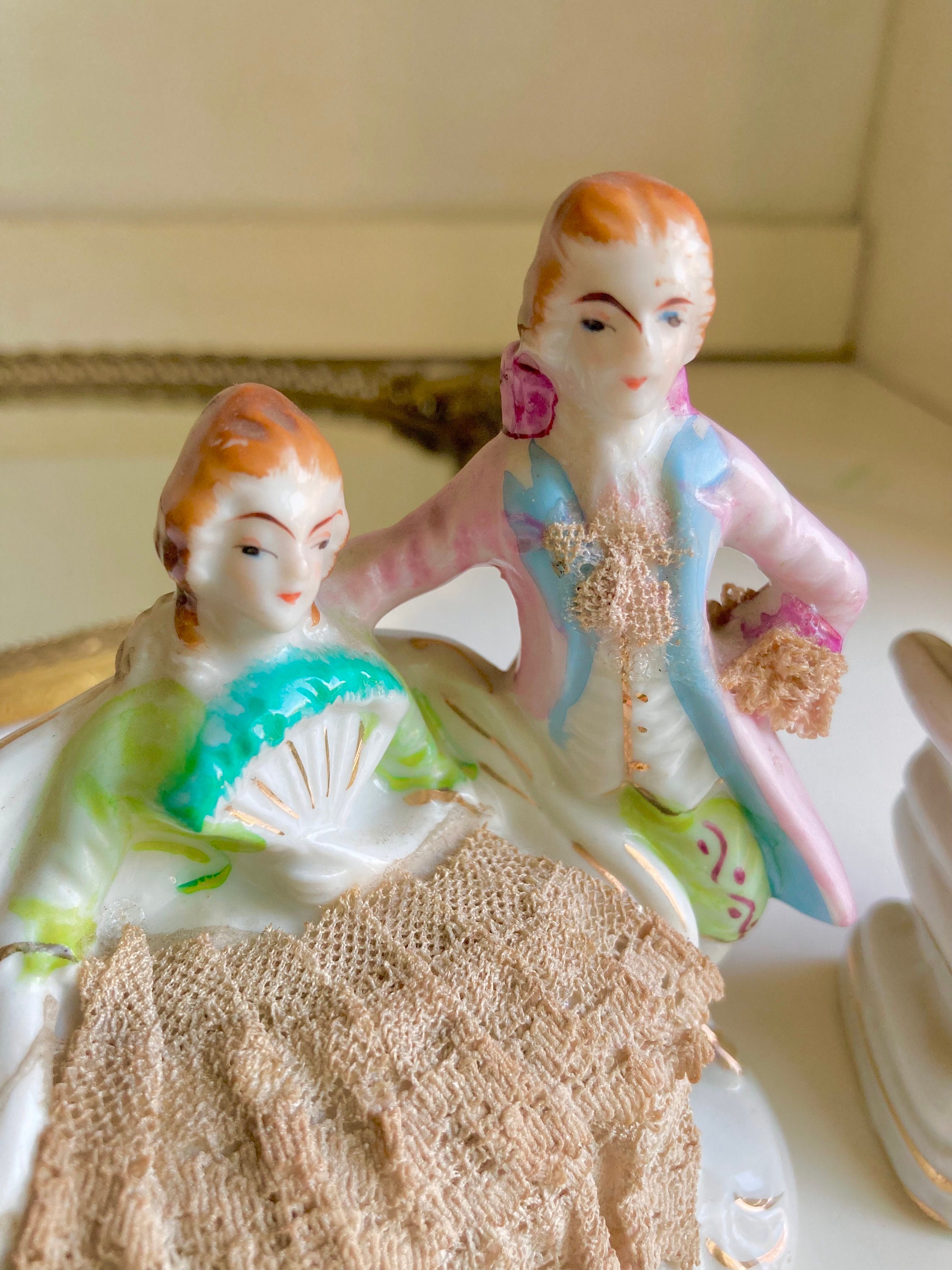Vintage Victorian Dresden Lace Style Porcelain Figurines
