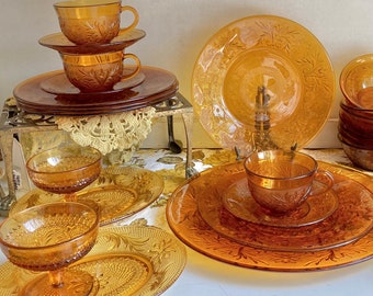 Vintage Anchor Hocking Amber Glass Dishes- Sandwich - Desert Gold Glassware