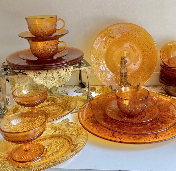 Vintage Anchor Hocking Amber Glass Dishes- Sandwich - Desert Gold