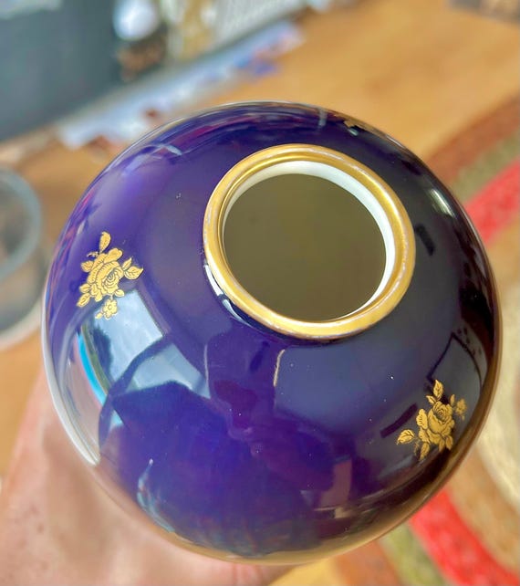 ヴィンテージ リンドナー クープス バイエルン コバルト花瓶：22K