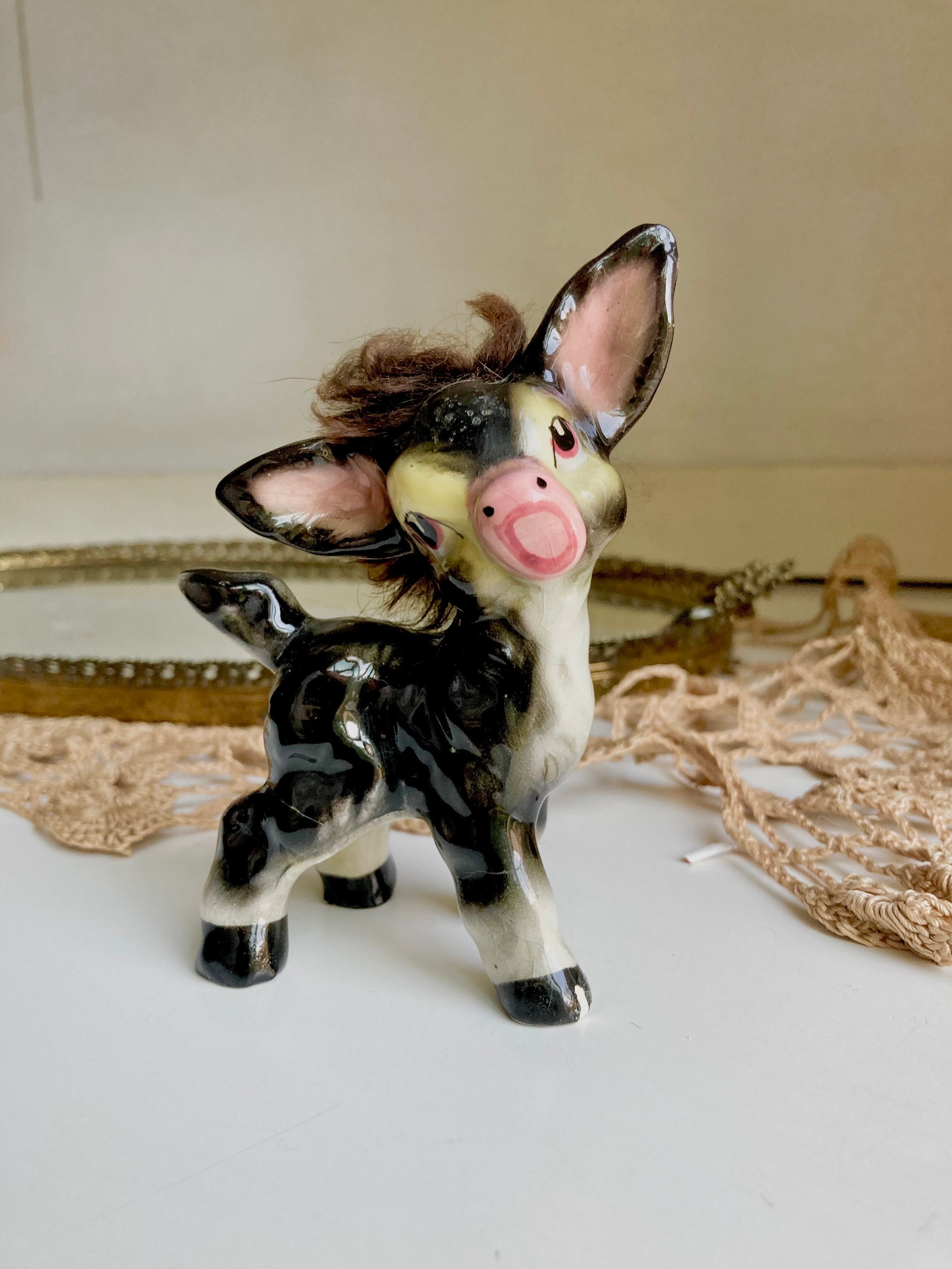 Vintage Anthropomorphic Ceramic Animal Figurine: Japan Hand