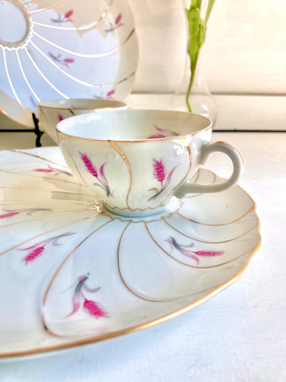 Vintage Yamaka Japan Porcelain Snack Set: Pink Wheat & Gold - Etsy