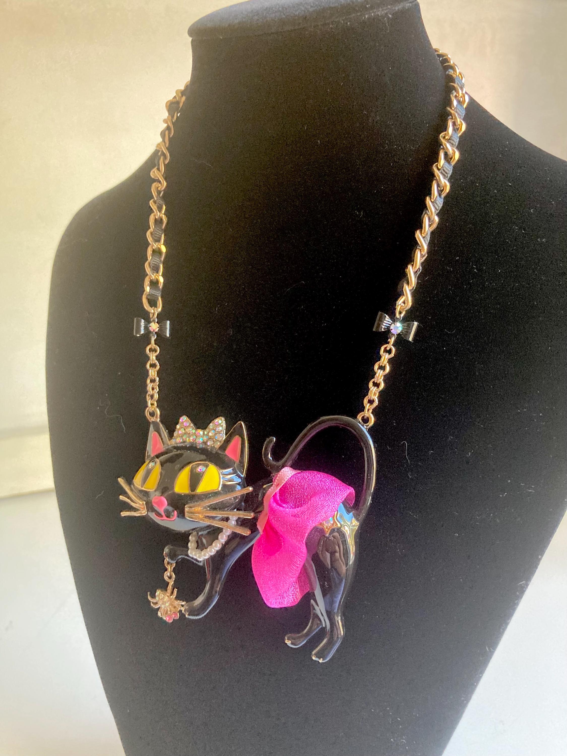 Betsey johnson black cat necklace discount