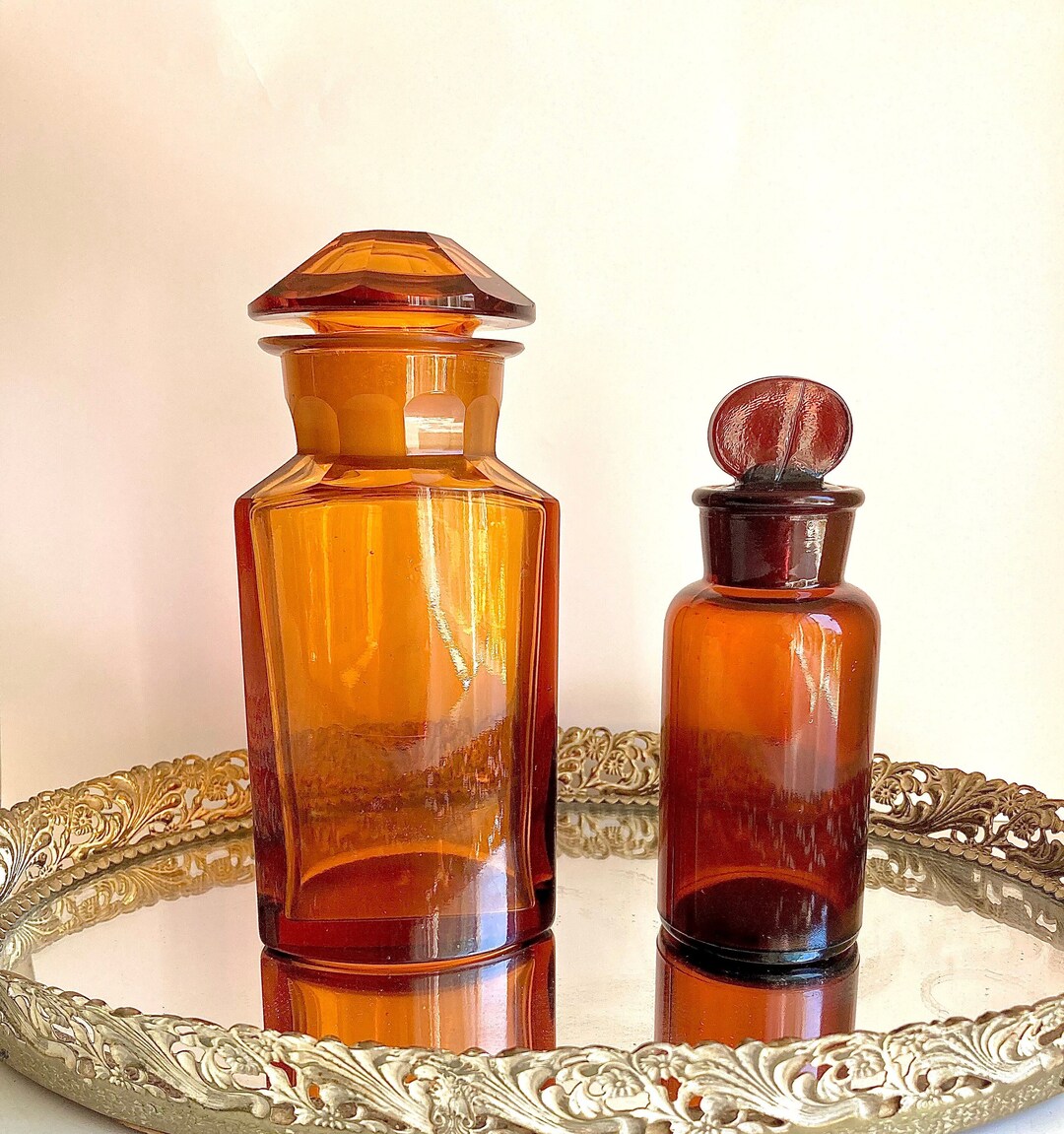 Vintage Amber Blown Glass Apothecary Canisters Bottles Etsy