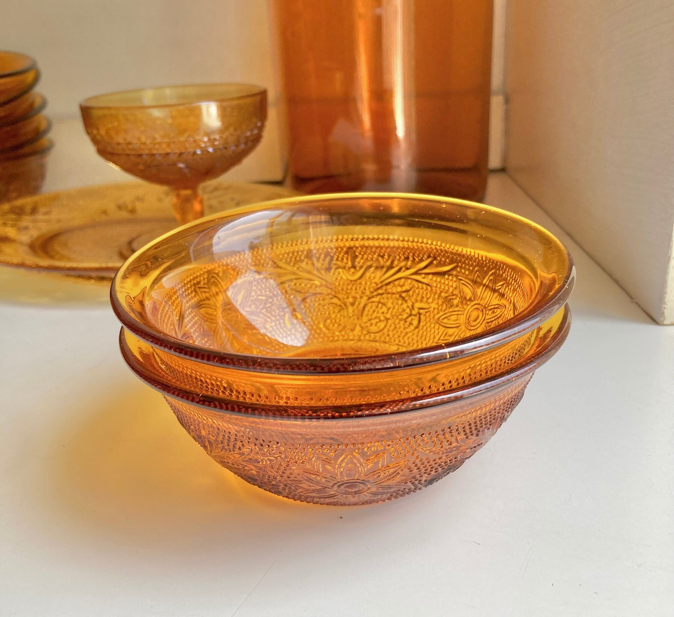 Vintage Anchor Hocking Amber Glass Dishes- Sandwich - Desert Gold