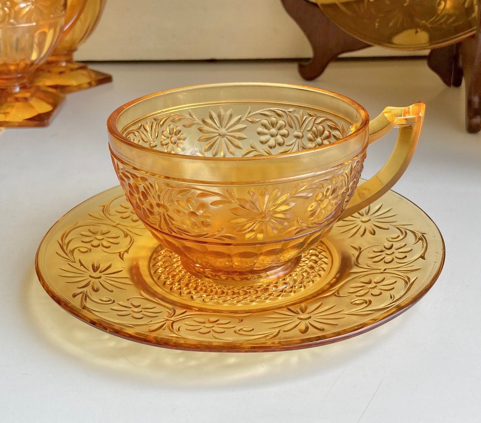 ヴィンテージ インディアナ グラス カンパニー デイジー アンバー