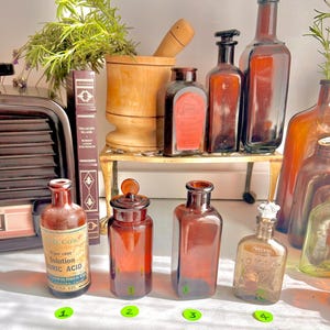 Vintage and Antique Apothecary Bottles (Group 3) - Collectible Amber/Brown Glass - CHOOSE FROM Large Variety of Types - Sold Individually