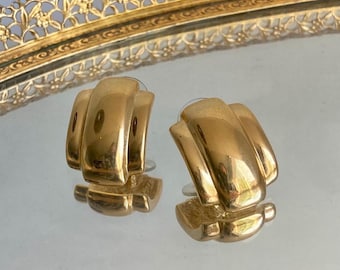 Vintage NAPIER Gold Tone Earrings: 1980s Bold Glamour