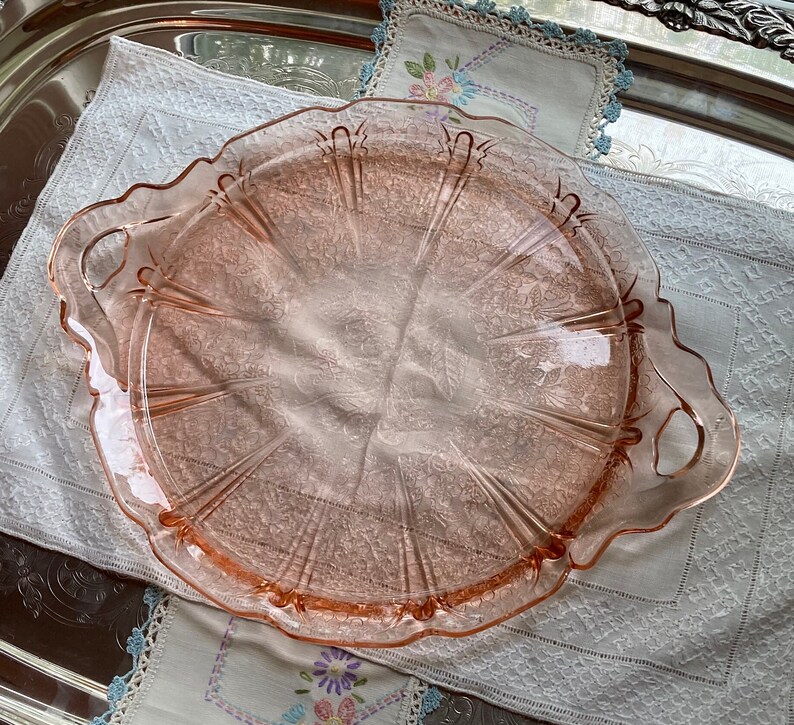 Vintage Jeanette Cherry Blossom Pink Depression Glass Choose from 11 1 HandleCake Platter