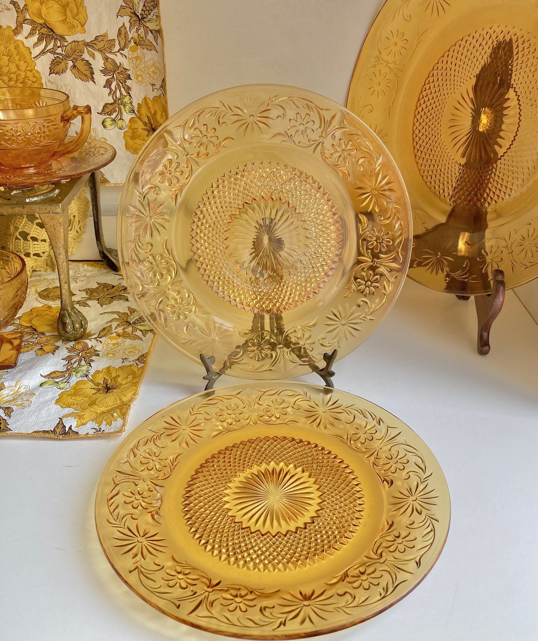 ヴィンテージ インディアナ グラス カンパニー デイジー アンバー