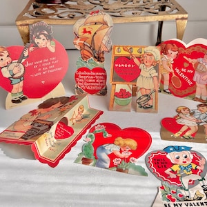 Einzelstück Vintage Die-Cut Papier Valentines aus den 1930/40er Jahren - Punny Wortspiel Liebesgrüße Grüße - Kinder - Original Memorabilie