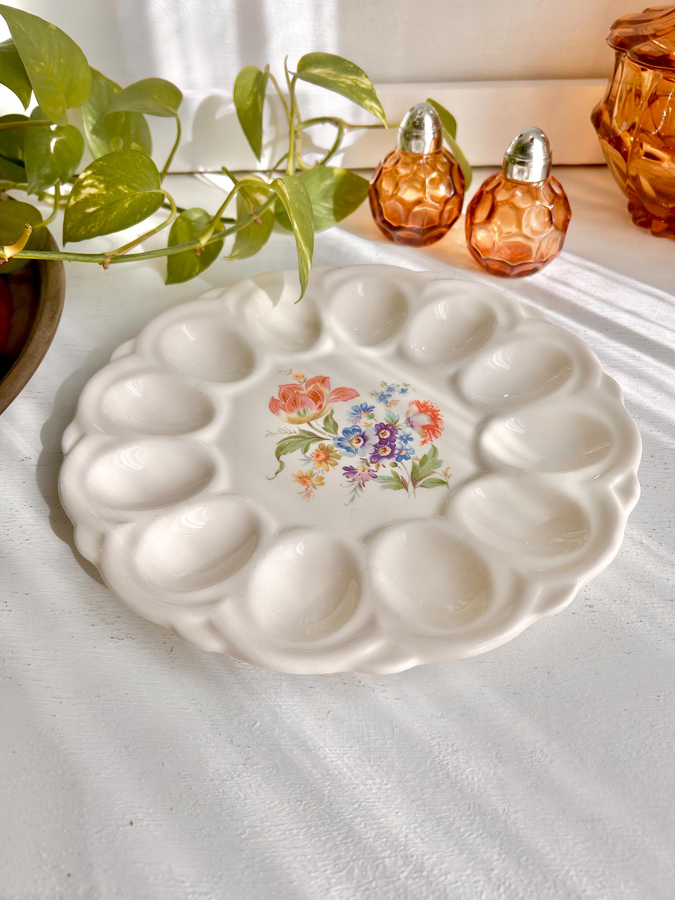 Vintage E & R American Artware Pottery Egg Dish - Floral