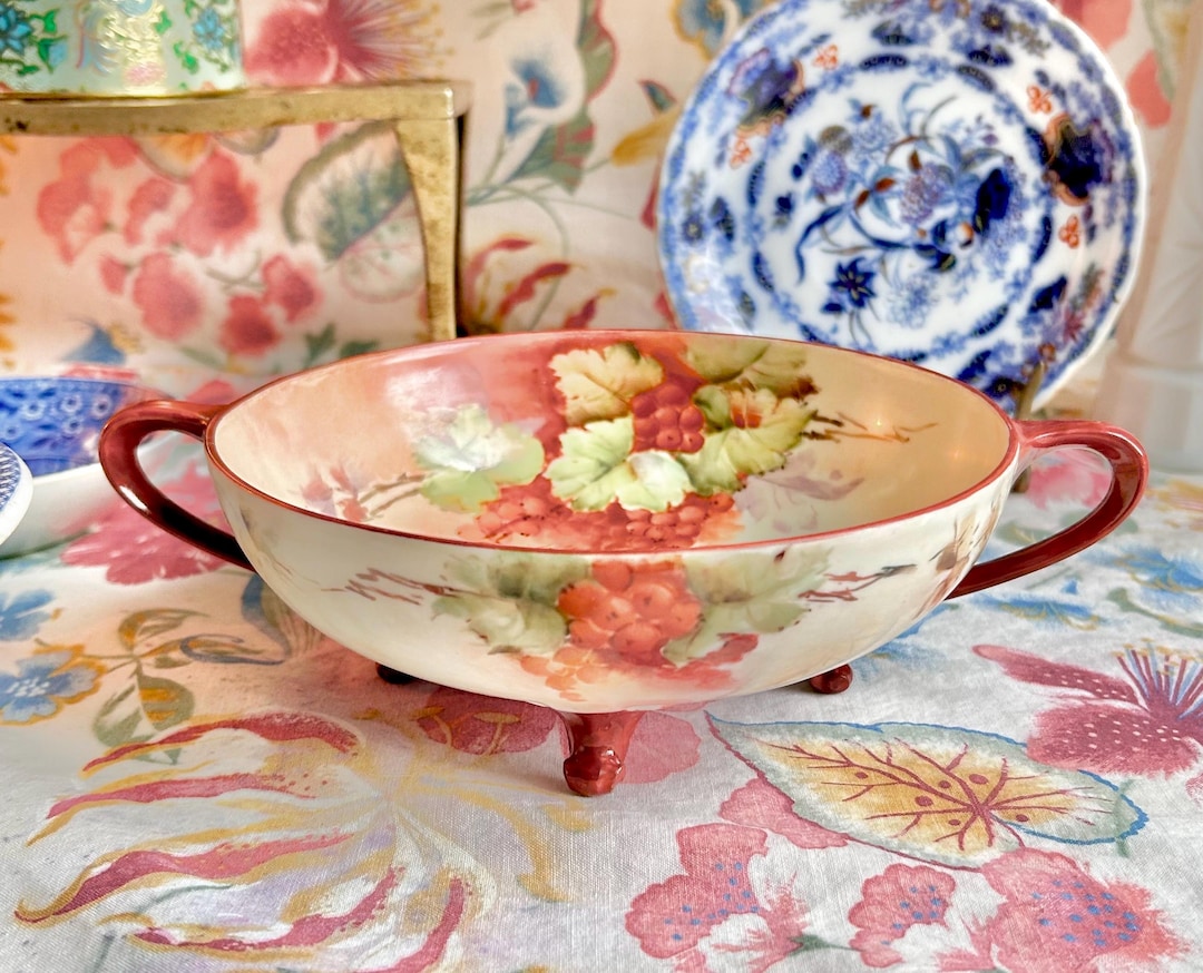 Antique MZ Austria Porcelain Footed Bowl: Hand-painted Harvest