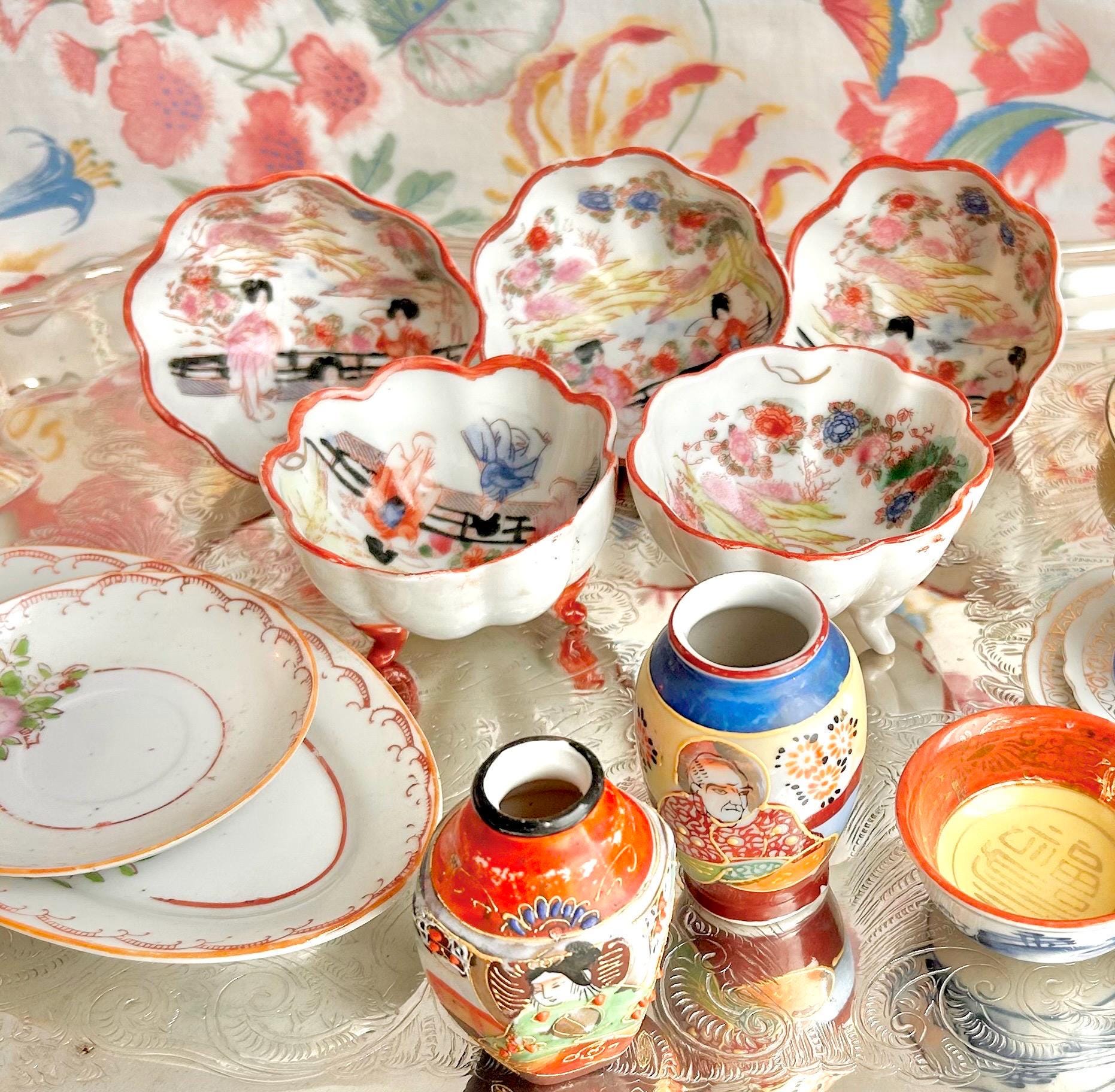 Vintage Miniature Porcelain Dishes: Hand-painted Occupied Japan