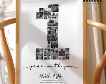 Custom 1 Year Anniversary Photo Collage | Anniversary Gift | Editable Gift for Boyfriend | Multiple Sizes + Canva Guide