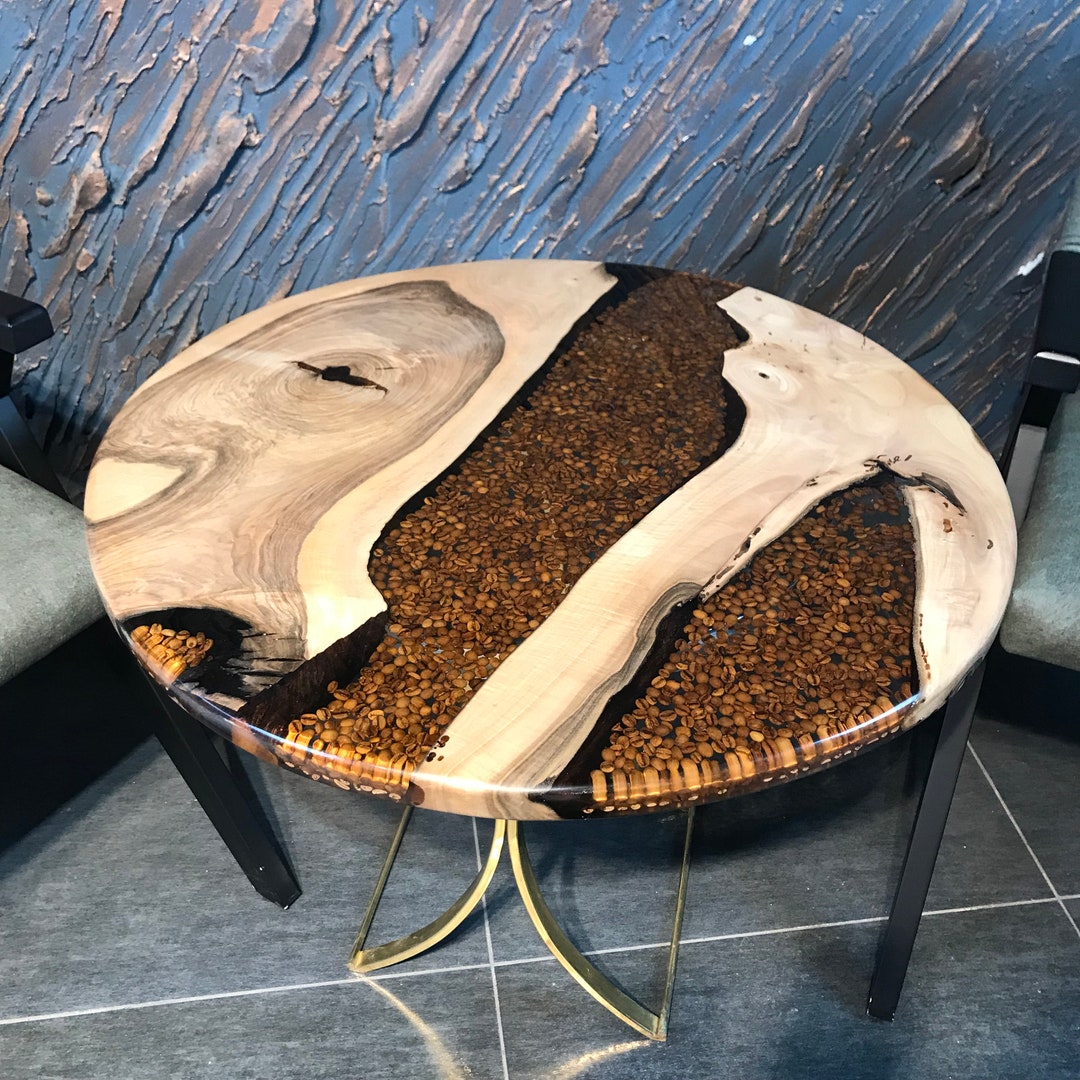 Epoxy Coffee Table With Coffee Bean I Walnut Epoxy Table I Etsy