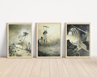 H. G. Wells - War Of The Worlds Illustrations Vol. 2 - Mural 3 x A3/A4 Unframed Prints